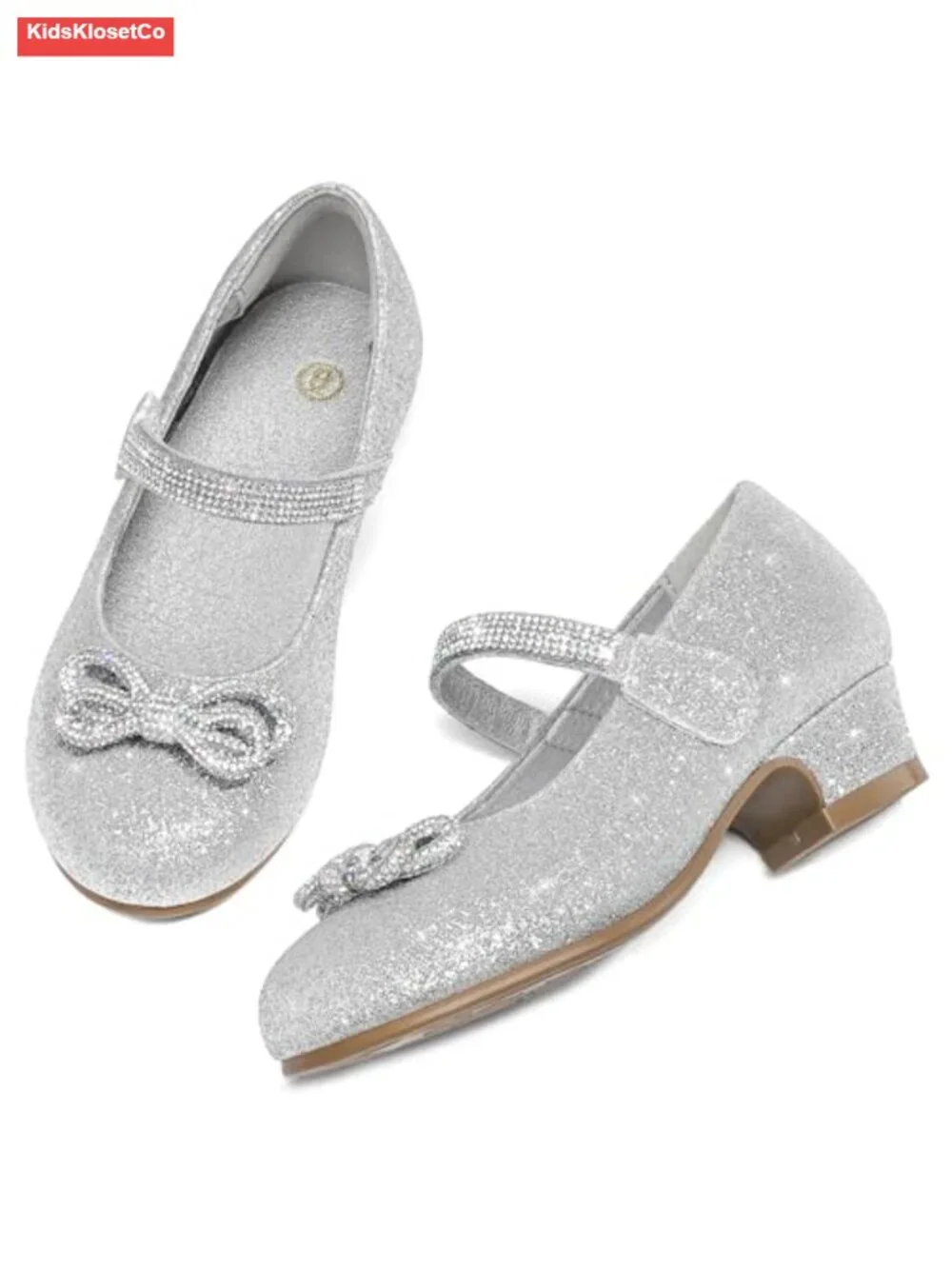 Sparkling Rhinestone Mary Jane Pumps, Hook & Loop Closure, Low Block Heel